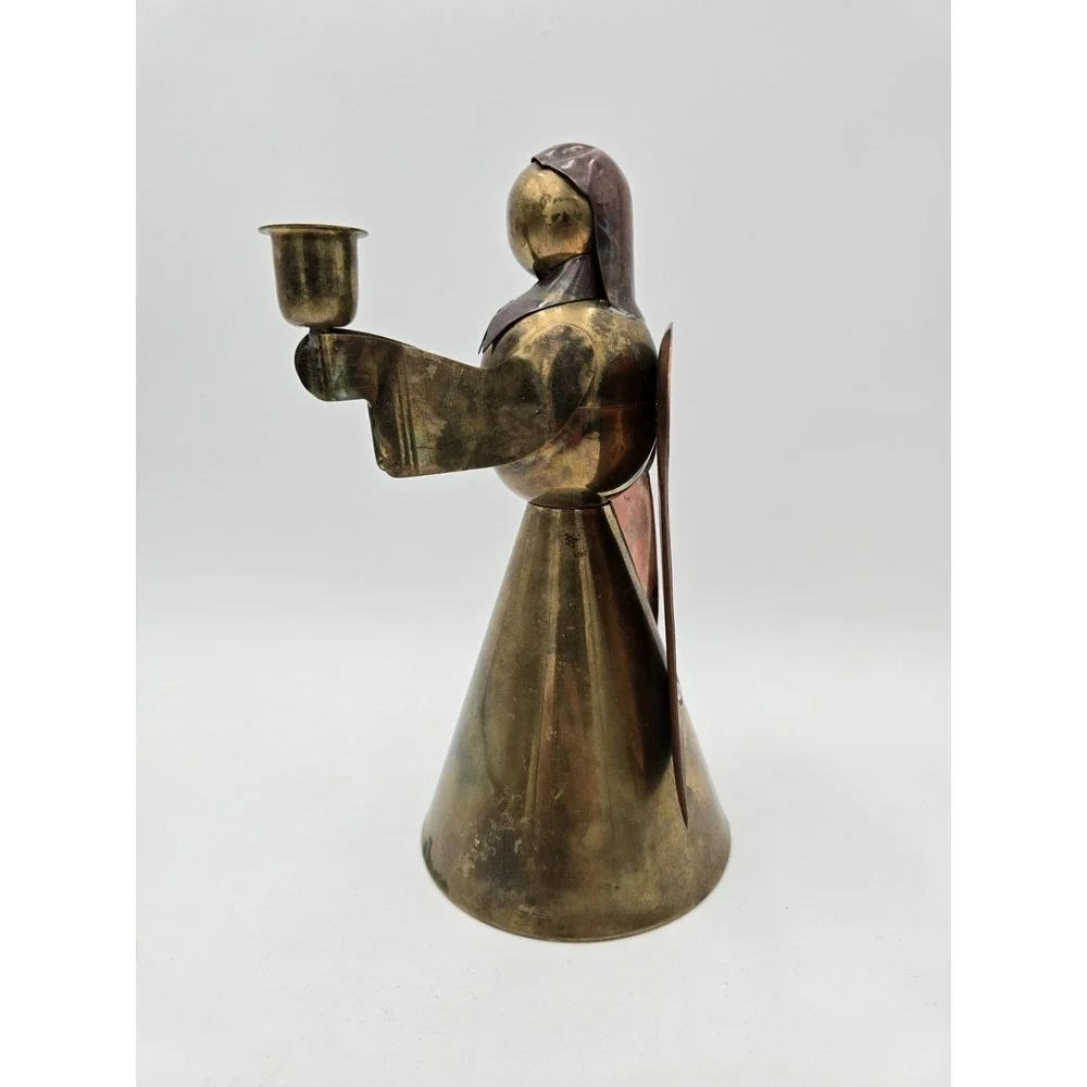 Vintage Brass and‎ Copper Angel Candlestick Holder 9.5